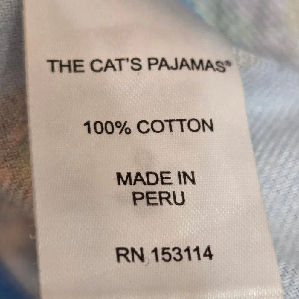 The‎ Cats Pajamas XL Flannel Pajama Top Frida-Inspired Cats Blue Peruvian Cotton